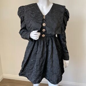 Sister Jane Grange Scallop Jacquard Long Sleeve Mini Dress w Oversized Collar